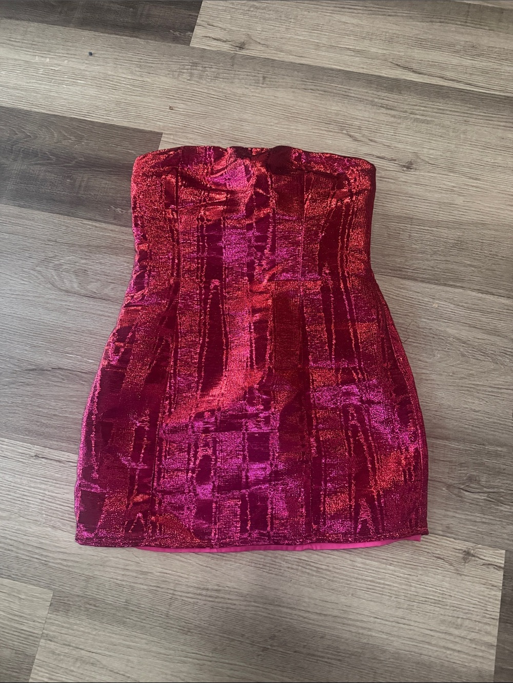 Lulu's Strapless Velvet Mini Dress in Red-Fuchsia